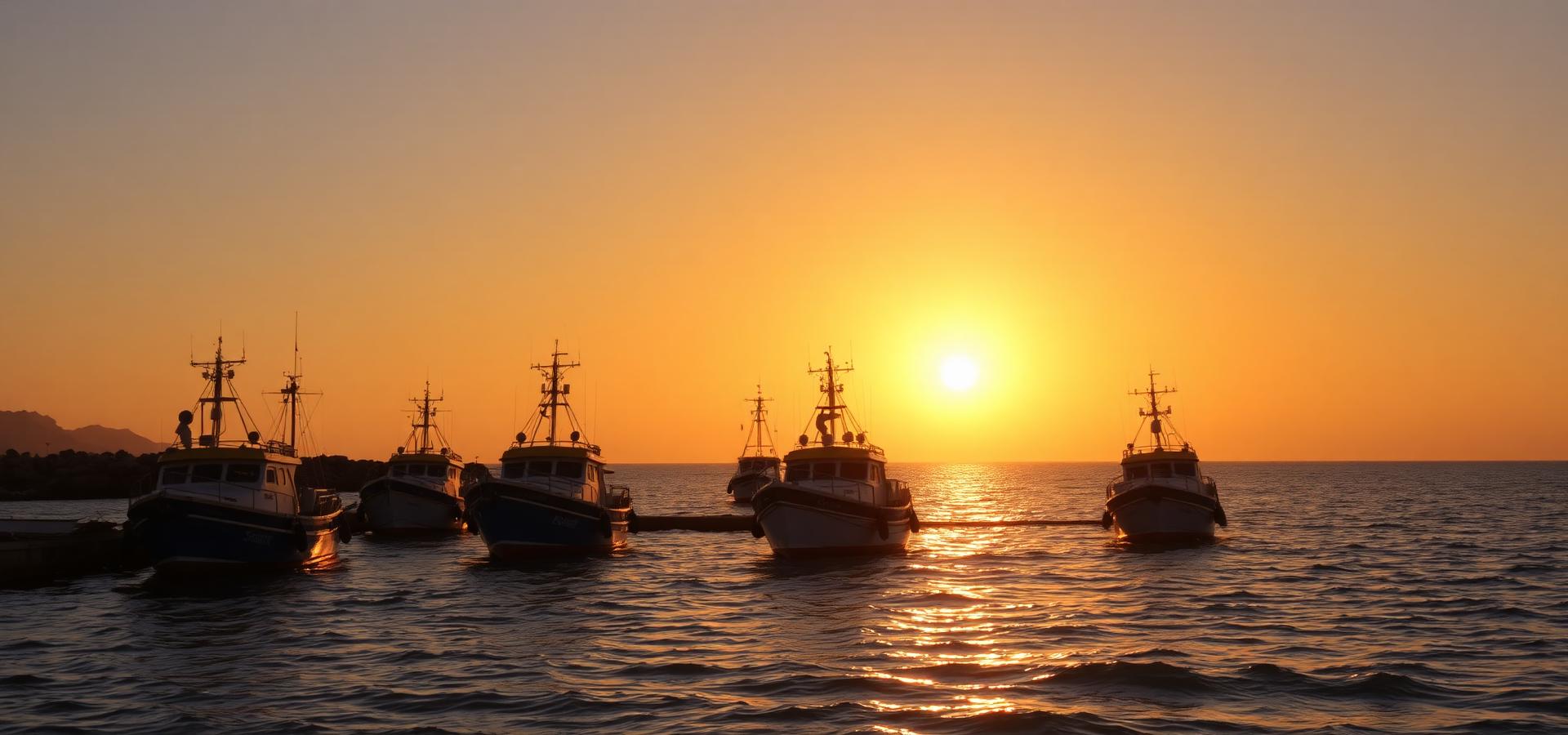 Port de pêche au coucher du soleil